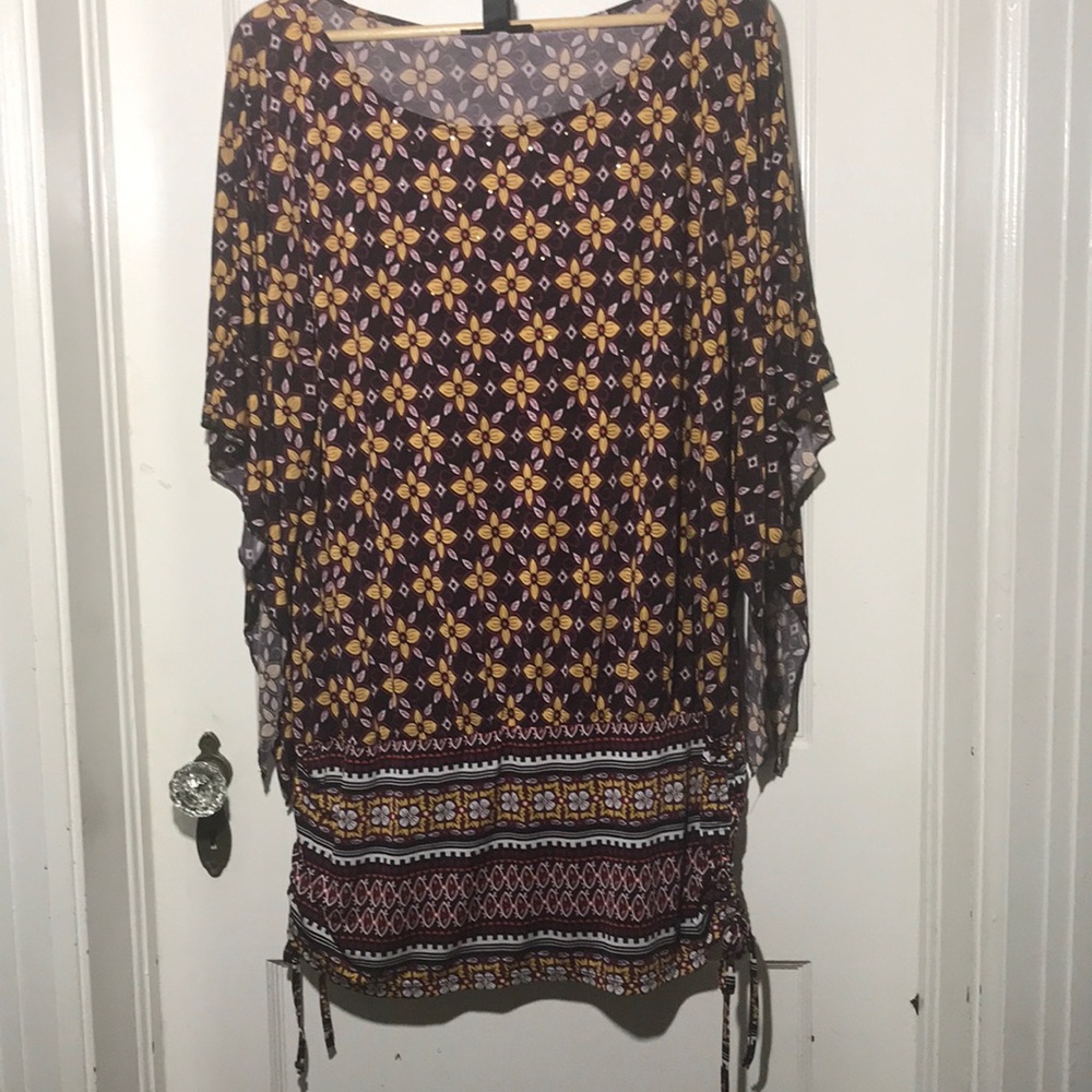 Style & Co. Women Tunic 2X Floral Print Gathering At Btm Sparkle Accent front